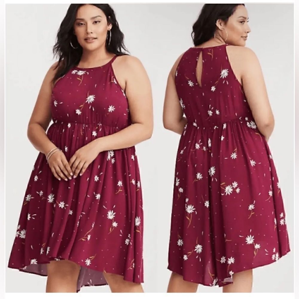 Torrid Merlot Floral High Neck Challis Dress 0
